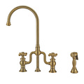 Whitehaus Bridge Faucet W/ Gooseneck Swivel Spout, Cross Handles And Brass Side S WHTTSCR3-9773-NT-AB